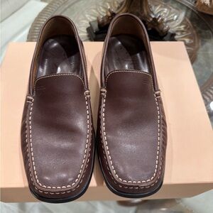 Geox Men's Dark Brown Leather Slip-On Loafers with Contrast Stitching